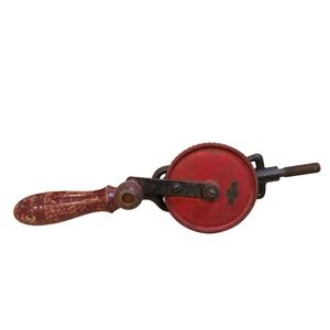 Miller Hand power Drill Vintage Red Gear Manual Tool Wood Handle 1938-1948 12.5"